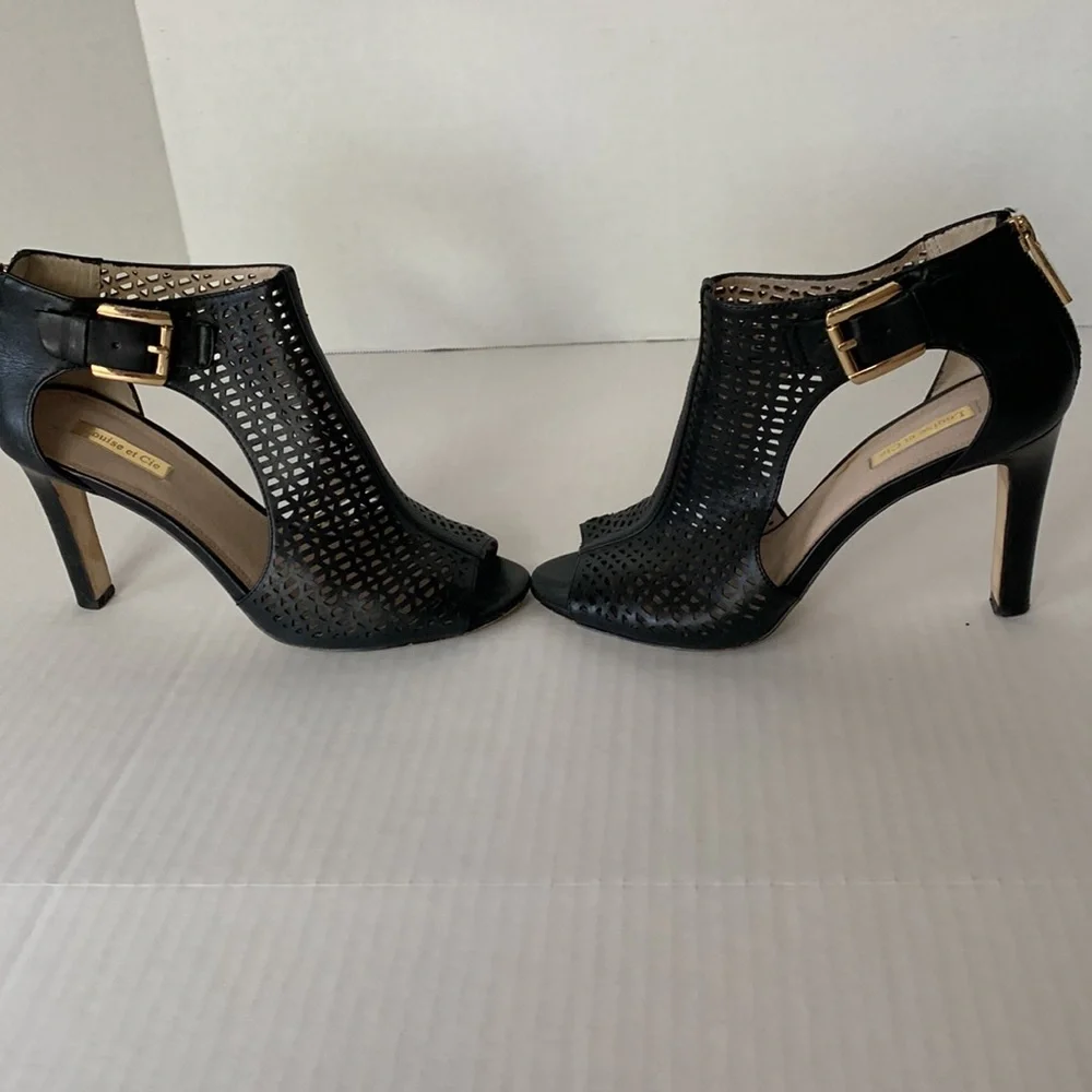 Louise et Cie leather Lo-Olivia2 sandal, black, 4 inch heel, size 8.5